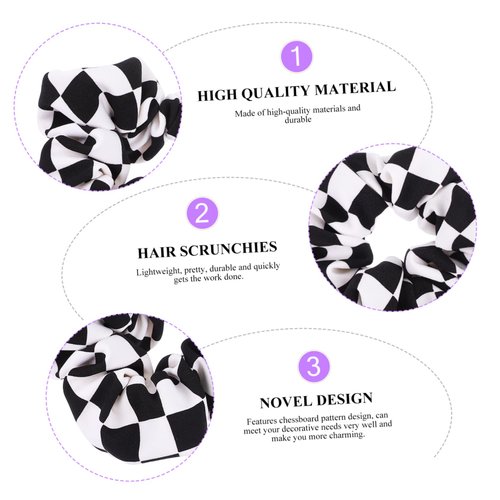 2 Pcs Black and White Checkered Hair Rope Hair Headbands Hair Ties Women Scrunchies Chessboard Pattern Hair Ribbons Scrunchies Ponytail Scrunchies Ponytail Holders Pu