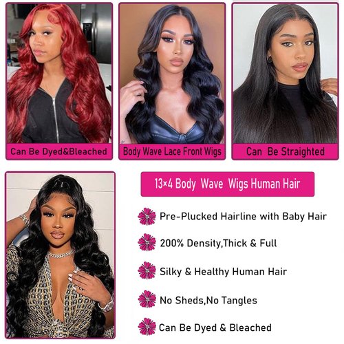 Chamkylin Body Wave Lace Front Wigs Human Hair 200% Density Body Wave Human Hair Wig 13x4 HD Transparent Frontal Wigs Human Hair Pre Plucked with Baby Hair Natural Black 22Inch
