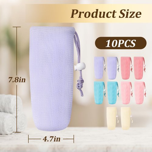 Yoblink 10 PCS Soap Bag,Exfoliating Mesh Bar Soap Pouch,Soap Bags for Soap Bars,Mesh Soap Bag 5 Colors Soap Saver
