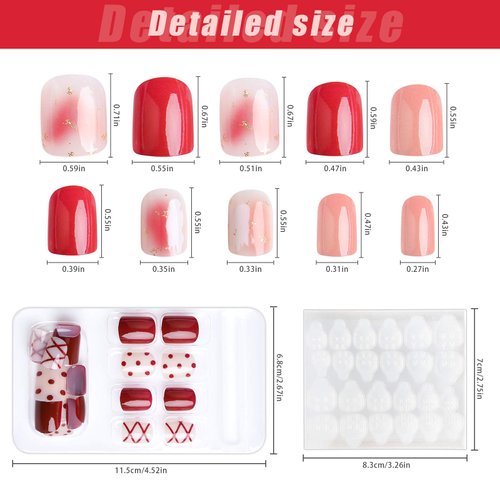192 Pcs Short Square Press On False Nails With Design, TOROKOM Full Cover Artificial Fake Nails Short Fingernails Colorful...