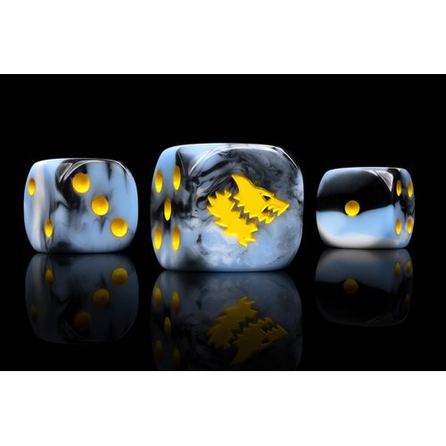 BARON OF DICE Snow Direwolf Resin Dice (25-Pack) Wargaming Dice for Sci-Fi Wargames, 16mm, Stored in Reusable Metal Tin (Round)