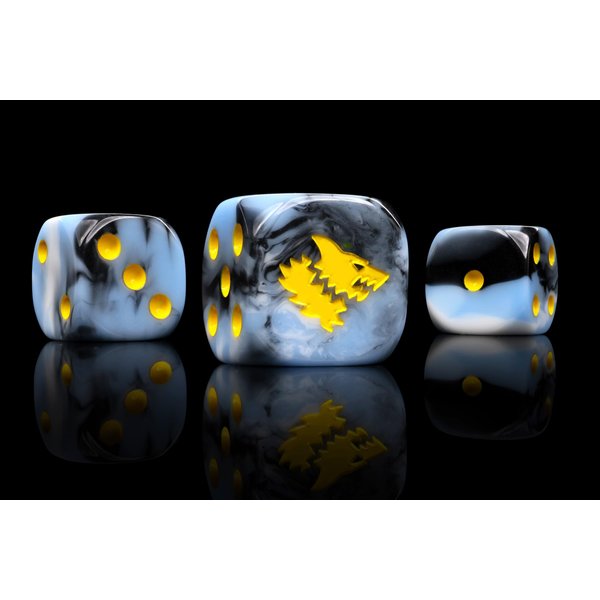 BARON OF DICE Snow Direwolf Resin Dice (25-Pack) Wargaming Dice for Sci-Fi Wargames, 16mm, Stored in Reusable Metal Tin (Round)