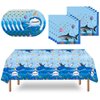 WERNNSAI Shark Party Supplies Set-33 Pcs Blue Ocean Birthday Party Decorations Disposable Under The Sea Party Tablecloth Plates Napkins for Boys Baby Shower Ocean Shark Theme Party Serve 16 Guests