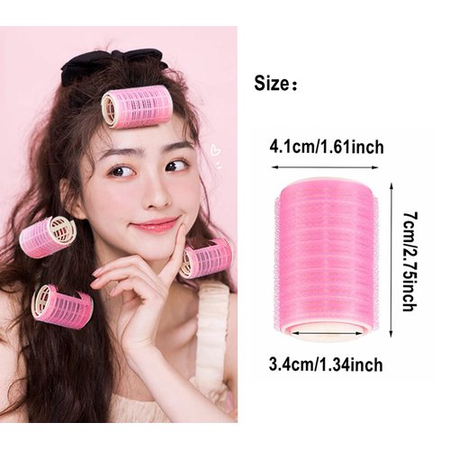 6pcs Plastic Hair Rollers, Self-Adhesive Air Bang Hair Curlers, Double-Layer Curlers Bangs Hair Volume Styling Tools, DIY Curly Hairstyle for Women Girls Pink Medium
