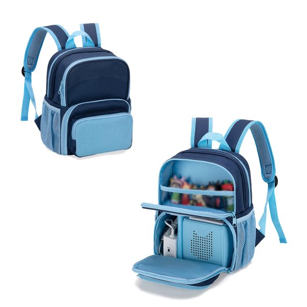 LoDrid Backpack Compatible with Tonie Box, Carrying Case with Multiple Pockets for Headphones, Charger and Accessories, Storage Bag for Audio Player Starter Set, Navy Blue (Patented Design)