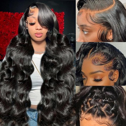 Yamikk 28 Inch 13x6 HD Lace Front Wigs Human Hair Pre Plucked With Baby Hair 180 Density Body Wave Lace Frontal Wigs Brazilian Human Hair Wigs For Women