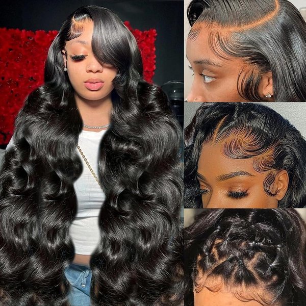 Yamikk 28 Inch 13x6 HD Lace Front Wigs Human Hair Pre Plucked With Baby Hair 180 Density Body Wave Lace Frontal Wigs Brazilian Human Hair Wigs For Women