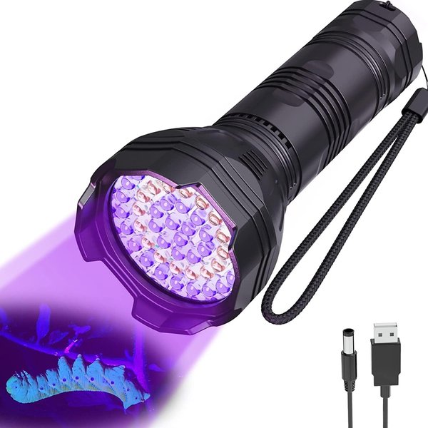 UV Blacklight Flashlights Rechargeable Battery Built-in 51 LED 365nm + 395nm, Black Light for Pet Urine Detection Cat Dogs, Ultraviolet Flashlight for Resin Scorpion Bed Bugs Handheld