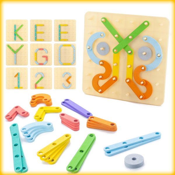 Keeygo Letter Number Construction Puzzle Educational Stacking Blocks Toy Set Shape Color Sorter Pegboard Game