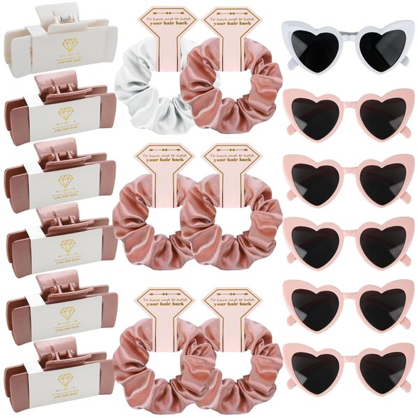 18pcs Bridesmaid Scrunchies Proposal Gifts 4.1inch square Hair Claws Bachelorette Claw Clip Hair Clips heart sunglasses Girls Stuff Cute Hair Clips for Wedding Party Favors (18pcs White&Rose Gold)