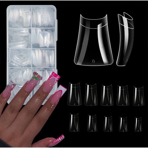 ASONRL 500Pcs Clear Duck Nail Tips, 10 Sizes Pre Shaped Professional Duck Nail Tips Press Ons Half Cover Acrylic Soft Gel Nail Tips for Nail Extension Home DIY Nail Salon with Box