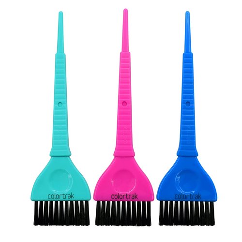 Colortrak Wide 3 Piece Wide Hair Color Brush Set, Precise Hair Dye, Tint, and Bleach Applicator, Firm Bristles for Smooth Application, Reusable and Washable, Assorted Colors, 3 Brushes Per Pack