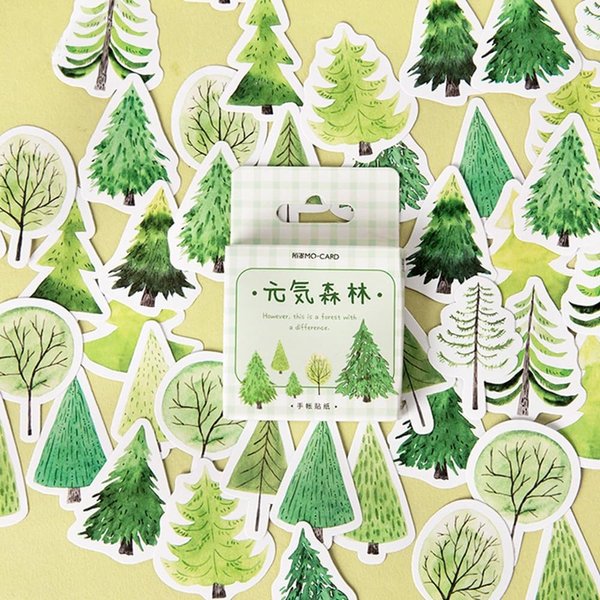 Small Pine Tree Stickers, Obujopal 45Pcs Green Forest Stickers for Scrapbooking Journaling Planners Water Diary Planner Collage Envelope Phone Case DIY Art Crafts Decoration