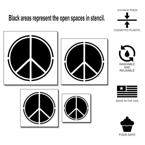 Set of 4 Peace Sign Symbol Reusable Craft Stencils 2 Through 5 inches!