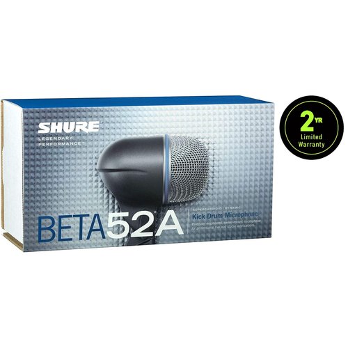 Shure BETA 52A Kick Drum Microphone - Supercardioid Dynamic Mic with High Output Neodymium Element, Locking Stand Adapter, Durabl Steel Mesh Grille and Shock Mount
