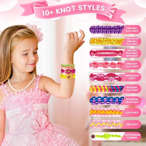 Friendship Bracelet Making Kit, DIY Arts and Crafts Toys, Birthday Gifts Ideas for Girls 6 7 8 9 10 11 12+ Years Old(Pink)