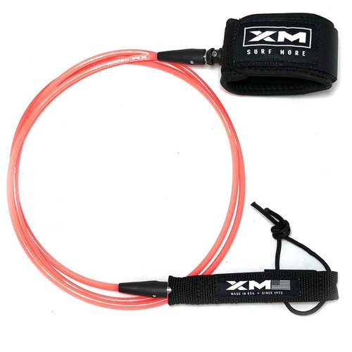 XM SURF MORE Premium Surfboard Leash, 6ft, Made in USA, Comp Cord Thickness (0.220in), Key Pocket, Unbreakable Swivels, Detachable Railsaver, Coral Leash, Black Strap, Kink-Free [3 Year Warranty]