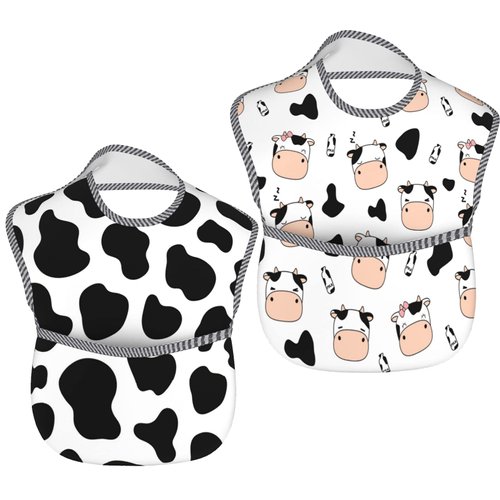 Qwalnely Cow Print Baby Stuff 2Packs Baby Bibs for 3-24 Months Waterproof Washable Fabric for Boys Girls Stuff, Newborn Toddler Bibs