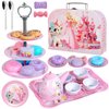 Coivnl Unicorn Tea Party Set for Little Girls Tin Teapot Set, Princess Tea Time Play Kitchen Toy Including Dessert,Cookies,Doughnut,Teapot Tray Cake,Case for Birthday Kids Age 3 4 5 6 7 8