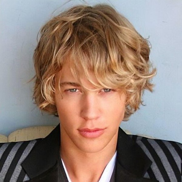 Wiwige Mens Blonde Wig Short Wavy Fluffy Natural Hair with Bangs Synthetic Halloween Cosplay Costume Party Full Wigs