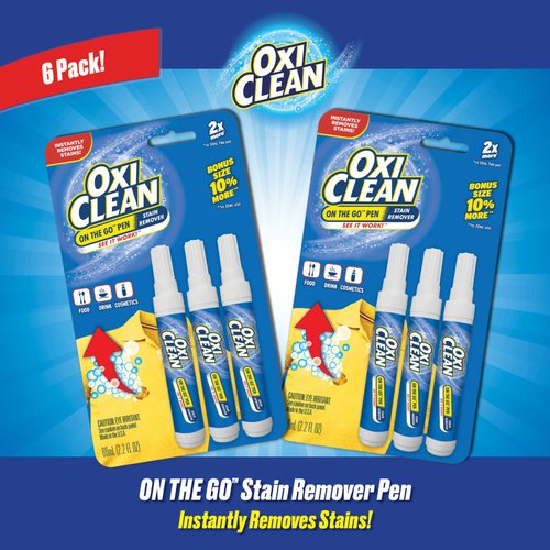 OxiClean On The Go Stain Remover Pen for Clothes and Fabric, to Go Instant Stain Removal Stick, 6-Count