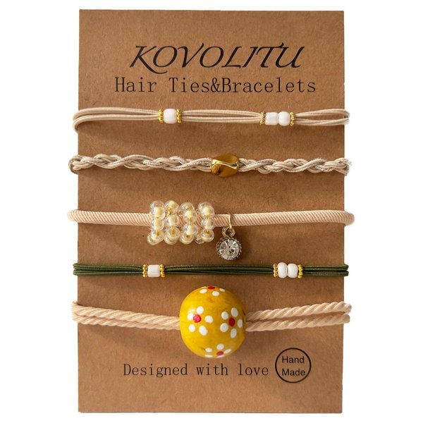 KOVOLITU Hair Ties Bracelets for Women 4 Styles No Damage No Crease Ponytail Holders High Elastic Hair Bands-Beige