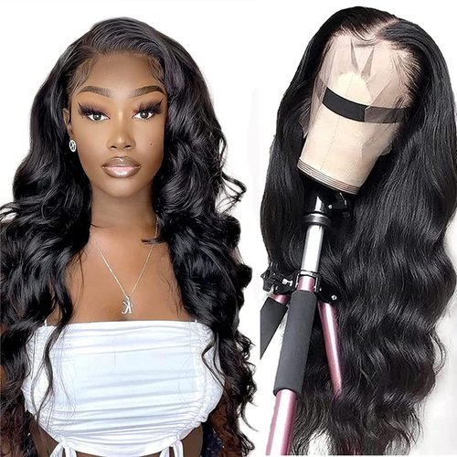 GIESWY Body Wave Lace Front Wigs Human Hair Pre Plucked Bleached Knots with Baby Hair Glueless 13×4 Brazilian Virgin Lace Closure Human Hair Wigs for Black Women Natural Color 160% Density 26 Inch