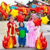 Glimin 18 Pcs Fire Truck Balloons Set 4 Aluminum Foil Flame Balloon, 2 Fire Truck Firefighter Balloon, 6 Fire Balloons, 6 Star Balloons for Rescue Themed Decoration Firefighter Birthday Party Supplies
