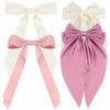 Atoden Hair Bows 4Pcs Silky Satin Hair Ribbons Cute Coquette Bows Oversized Long Tail Bow Hair Barrettes Metal Clips Bowknot Hair Accessories for Women Teen Girl Gifts Trendy Stuff Beige Pink Purple