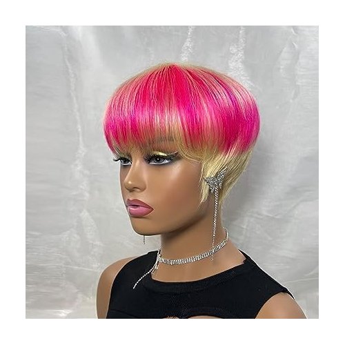 FCHW-wig Short Pink Ombre Hair Wigs For Women Short Pixie Cuts Wigs For Black Women Short Straight Ladies Wigs Synthetic Short Wigs For Women African American Women Wigs (SW21111)