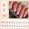 24 Pcs Colorful Floral Press on Nails Short Square Fake Nails with Glue Natural & Fit False Nails with Flower Design Acrylic Glue on Nails Glossy Reusable Stick on Nails for Women DIY Charm Manicure