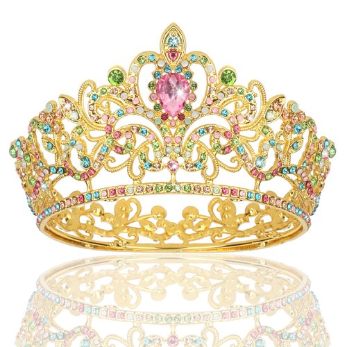 CIEHER Small Crown for Girls Cake Topper Mini Crown Girls Princess Tiara Birthday Crown Cake Toppers Flower Decorations, Multi-colored Crowns