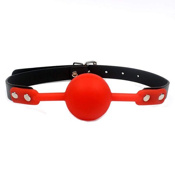 Tabuy PU Leather Paly Buckle Belt Silicon Mouth Ball Open Breathable Mouth Gag For Men Woman (Red)