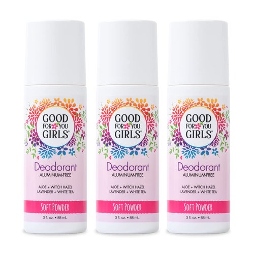Good For You Girls Natural Deodorant Aluminum Free, Roll on Deodorant with Soft Powder Fresh Scent, Girl Deodorant - Safe & Gentle for Kids & Teens(3 Fl. Oz)(Powder Scent)(Pack 3)