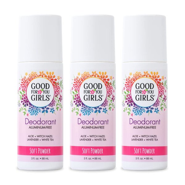 Good For You Girls Natural Deodorant Aluminum Free, Roll on Deodorant with Soft Powder Fresh Scent, Girl Deodorant - Safe & Gentle for Kids & Teens(3 Fl. Oz)(Powder Scent)(Pack 3)