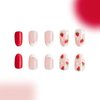 Mkwntg Red Press on Nails Short Round Fake Nails Cute False Nails with Flower Strawberry Designs Glossy White French Tip Acrylic Nails Reusable Full Cover Glue on Nails for Women Girls Manicure 24Pcs
