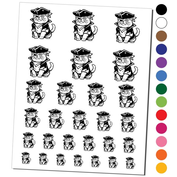Captain Pirate Cat Temporary Tattoo Water Resistant Fake Body Art Set Collection - Black (One Sheet)