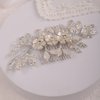 Missgrace Bride Wedding Crystal Pearl Leaf Hair Comb Silver Gold Bridal Hair Pieces Rhinestone Bridal Hair Clip Flower Hair Side Combs Wedding Hair Accessories for Brides Women (Silver)