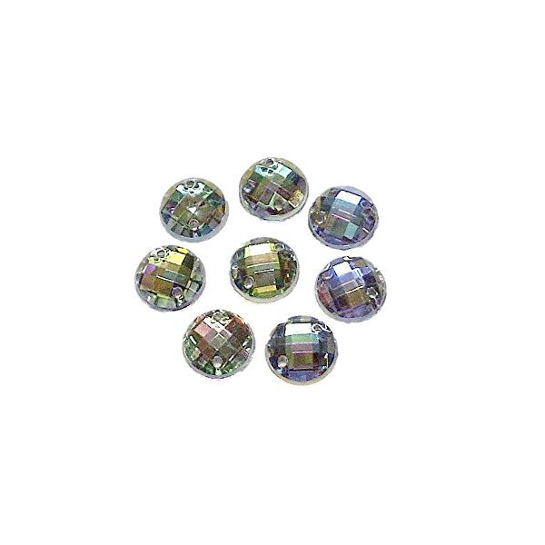 CraftbuddyUS 50pc 8mm Round Acrylic AB Clear SewOn Stick on Diamante Crystal Craft