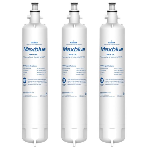 Maxblue Replacement for GE® RPWFE®, RPWF (with CHIP) Refrigerator Water Filter, Compatible with WSG-4, WF277, GFE28GMKES, PFE28KBLTS, GFD28GSLSS, PWE23KSKSS, GYE22HMKES, DFE28JSKSS, 3 Filters
