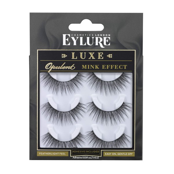 Eylure Luxe Silk Faux Mink Opulent Lash, Multi Pack, Reusable, Adhesive Included, 3 Pairs, 0.07 Ounce