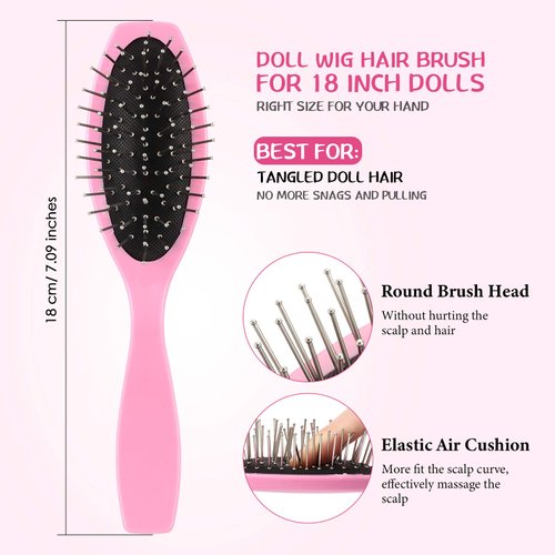 Doll Hair Care Set, Doll Hairbrush Wig Wire Brush, Wide Tooth Comb, 50 Piece Nylon Hair Ties, Hair Styling Doll Accessories Doll Supplies for Dolls (Light Pink)