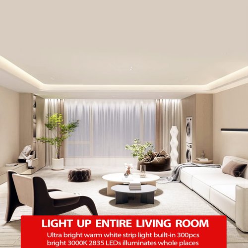 MY BEAUTY LIGHT LED Strip Lights Warm White, 16.4ft Dimmable LED Light Strip,12v Flexible LED Rope Lights Kits for Kitchen Cabinet Bedroom Party Decor