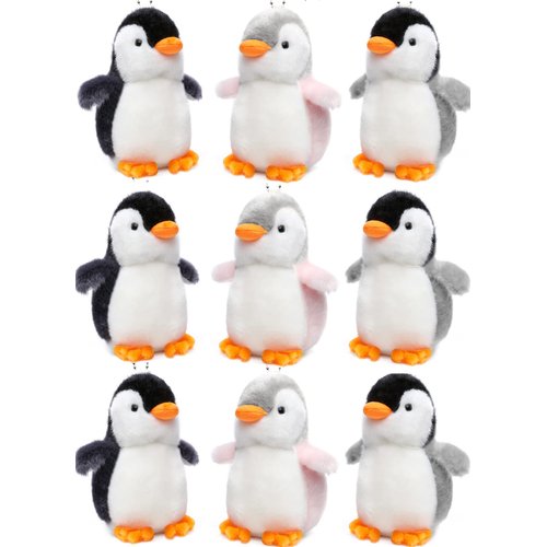 Alodidae 9 Pcs Mini Penguin Stuffed Animal Plush Keychain Toys Cute Penguin Gifts Penguin Party Supplies Small Penguin Hanging Pendant for Bag Christmas Tree (Black Pink Grey)