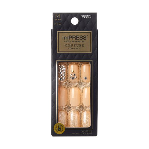 KISS imPRESS Press-On Nails Couture Collection Manicure Kit, ‘Lush Life’, Patented Super-Hold Adhesive, 30 Fake Nails with 12 Accent Nails