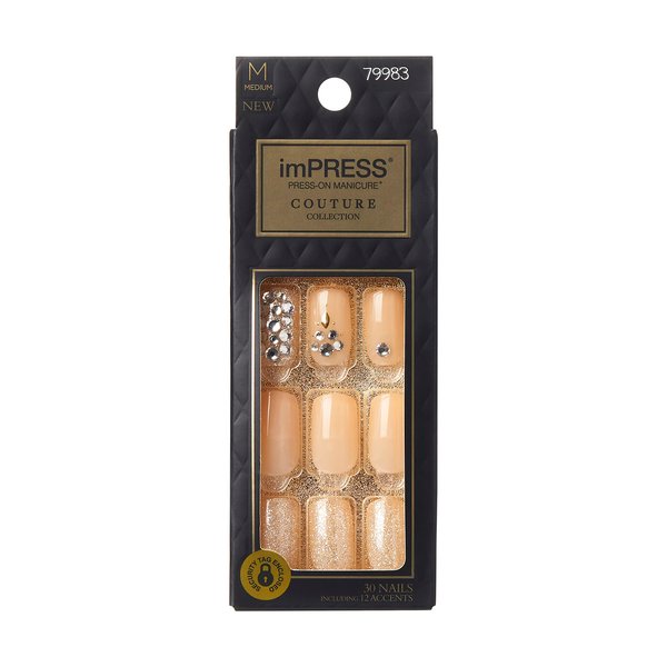 KISS imPRESS Press-On Nails Couture Collection Manicure Kit, ‘Lush Life’, Patented Super-Hold Adhesive, 30 Fake Nails with 12 Accent Nails