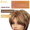 QUEENTAS Short Wigs for Women Short Hair Wigs for Women Brown Pixie Cut Wig for Women Synthetic Hair Wigs with Bangs Daily or Cosplay (Toffee Brown Mixed Golden Blonde)