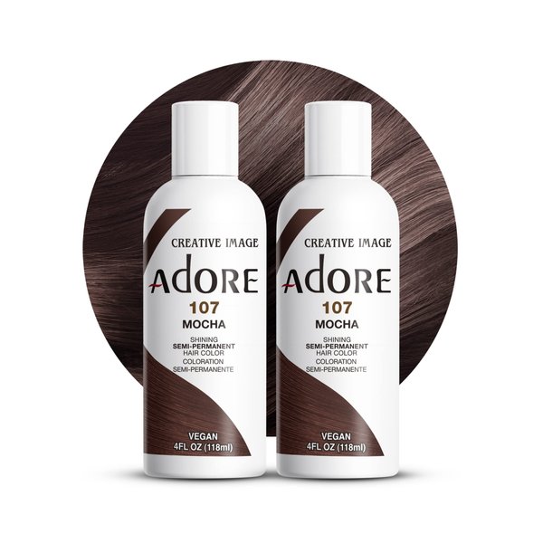 Adore Semi Permanent Hair Color - Vegan and Cruelty-Free Brown Hair Dye - 4 Fl Oz - 107 Mocha (Pack of 2)