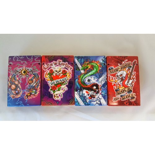 4 Tatoo Multi Color Top Flip Open Plastic Cigarette Case Pack Holders King's
