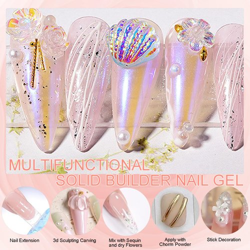 NAILGIL Solid Builder Gel For Nails,3D Gel Nail Art Sculpture Non-Sticky Hand Clear Extension Gel Sock Off UV LED with 3D Silicone Mold Salon DIY at Home-15g/0.53oz